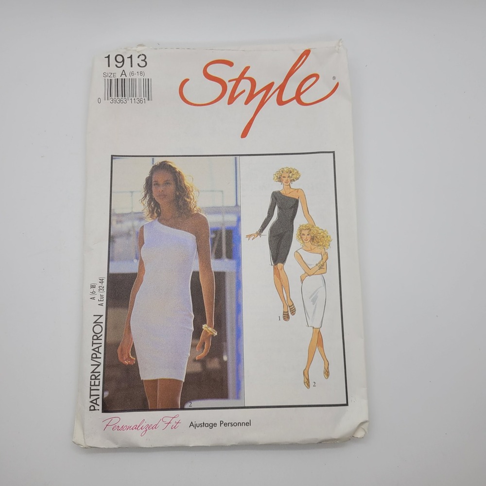 Style 1913 Sewing Pattern Misses Asymmetrical Knit Dress Size 6-18 One Shoulder